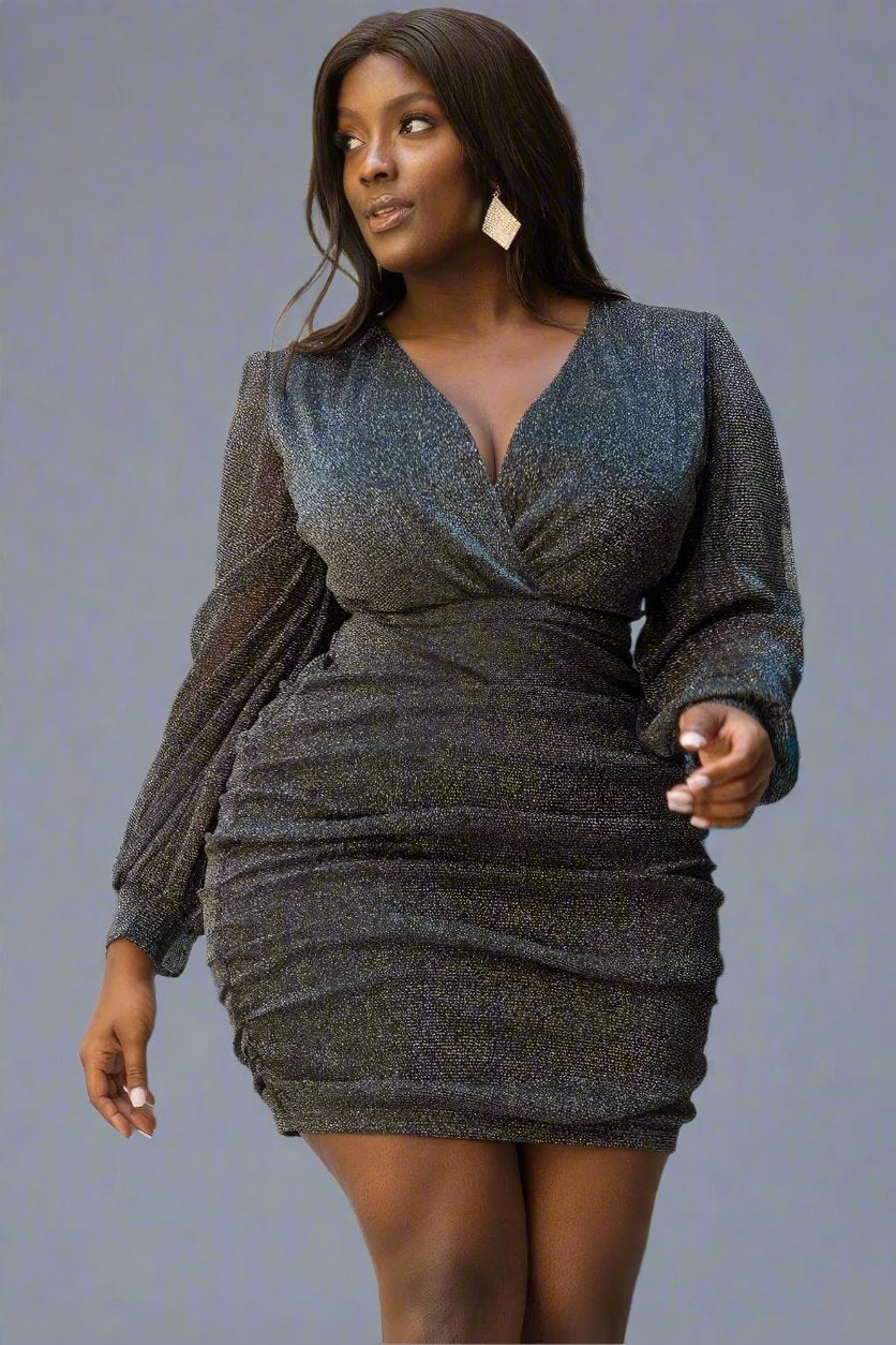 Glitter Mesh Shirring Side Mini Dress
