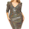 Plus Metallic Sequins 3/4 Puff Sleeve Midi Dress